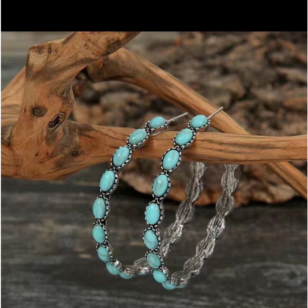 New in box! Bohemian turquoise hoop earrings!!!